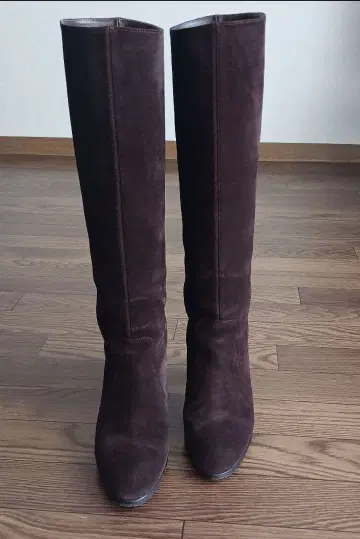 FIRST STEP 다크 브라운 천연 가죽 롱 부츠 23.5