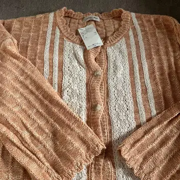 사만사 모스모스 레이스 부착 니트 가디건 오렌지