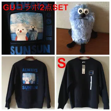 택 포함 새상품 S/GU/퍼펫 스/헤비 웨이트 맨투맨/파우치/네이비