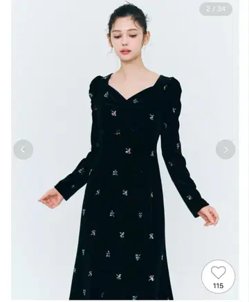 꽃무늬 자수 벨로아 원피스 CELFORD