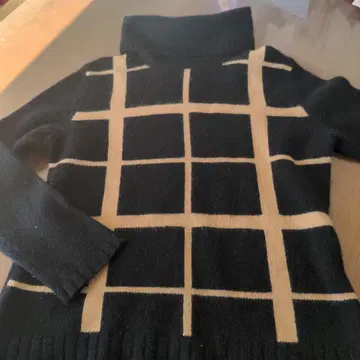 울 100% 터틀넥 스웨터 S ( M ) 블랙 베이지