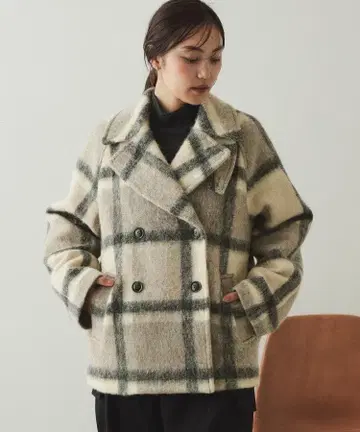 OPAQUE.CLIP 빅 체크 미들 P 코트 사이즈 40