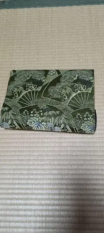 나고야 오비 꽃과 부채 무늬 그린 컬러 계열