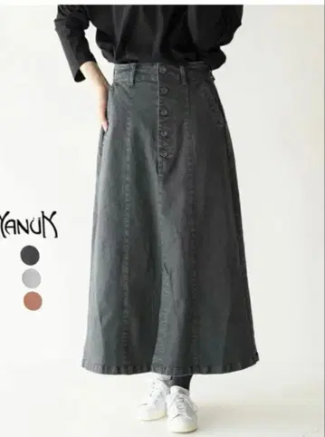 야누크 A라인 스커트 롱 스커트 데님 스커트 블랙 데님