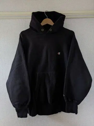 90s Champion Reverse Weave 후드티 블랙 자수