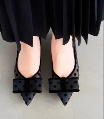 새상품 르탈론 펌프스 튤 레이스 도트 리본 플랫슈즈