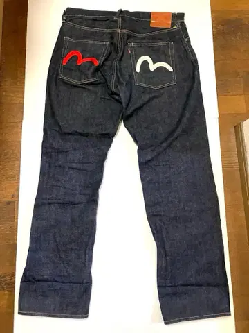 에비수 청바지 남성용 SIZE 36 x 35 홍백 링 스티치 자수