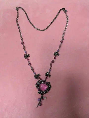 안나수이 핑크 하트 펜던트 목걸이 조절 가능