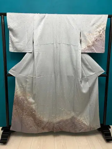 여성용 기모노 47 순수 실크 호몬기 핑크 꽃 자수 블루 그레이