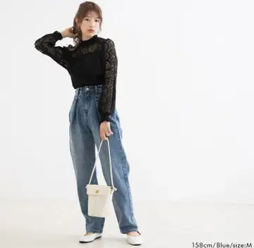 미사용 새상품 유메텐보 턱 데님 팬츠 M