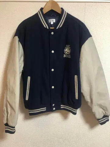 레어 BOSS 바시티 자켓 가죽 소매 남성용 XL 사이즈