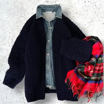 새상품급 쉽스 1.8만 굵은 로우게이지 핸드 니트 가디건 페루제