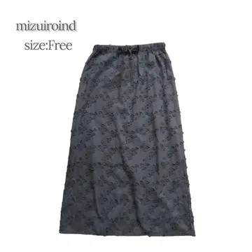 [새상품급] mizuiroind 플라워 자수 코튼 롱 스커트 그레이
