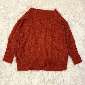 [ 새상품급 ] Language 니트 스웨터 오렌지 케이블 짜임