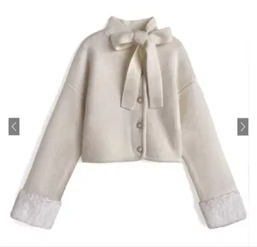 GRL 그레일 리본 펄 버튼 퍼 니트 가디건[lt150]