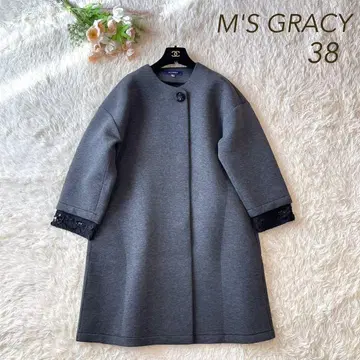 컨디션 최상 M'S GRACY 커프스 본딩 소재 코트 그레이 38