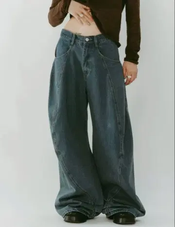 tuck design denim pants/denimblue