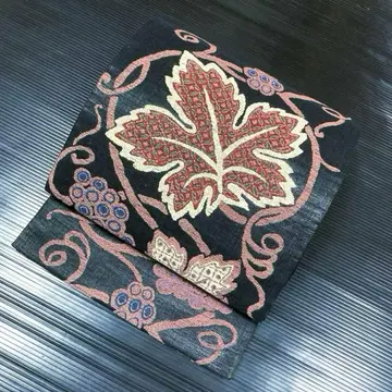 순수 실크 육통 후쿠로 오비 [ 본초목염 포도 당초 ]