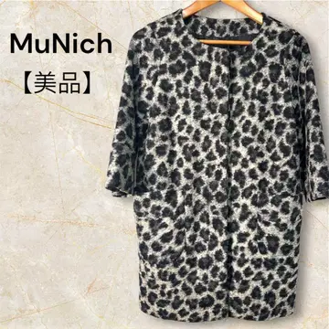 MuNich 레오파드 무늬 7부 소매 튜닉 일본제 울 화이트 블랙