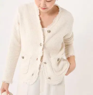 새상품급 Plage/플라주 프린지 트위드 니트 자켓 라메