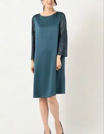 23구 레이스 슬리브 새틴 원피스 다크 그린 계열