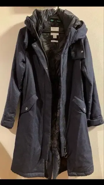 타미힐피거 네이비 후드 부착 롱 자켓 S 비슈 울