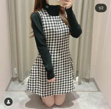 택 포함 미사용 안미르 하운드투스 체크 원피스