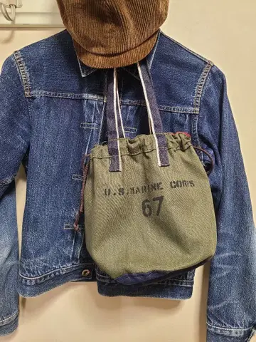 핸드메이드 복조리백 헤링본 올리브 그린 아메카지