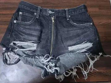 [ 새상품급 ] SPIRALGIRL 풀 집업 데님 숏팬츠 M 블랙