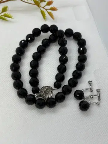 블랙 오닉스 목걸이 세트 귀찌 포함 - SILVER