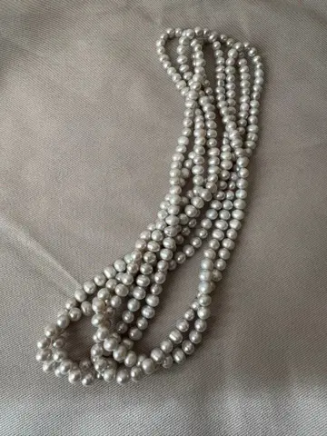 미사용 새상품 담수 진주 롱 목걸이 5mm 펄 그레이 색상 200cm