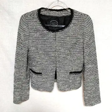 any FAM 트위드 노카라 자켓 라메 화이트 블랙 사이즈 3 L 상당