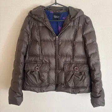 SONIA 후드 부착 브라운 다운 자켓