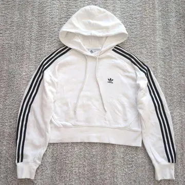 adidas 크롭 후드티 화이트 트레포일 로고