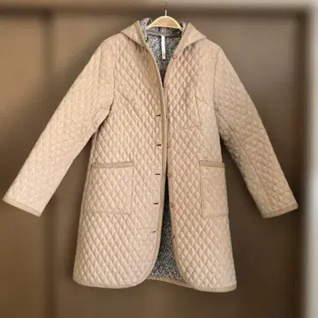 린넨울 퀼팅 코트 후드 부착