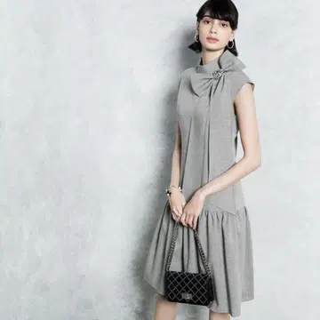 르네 리본 브로치 원피스 플레어 프릴 리본 34 그레이
