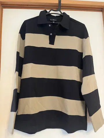 H&M 스트라이프 긴팔 피케 셔츠 블랙/베이지