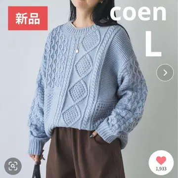 [택 포함 새상품] coen 코엔 / 패치워크 크루넥 니트 스카이블루 L