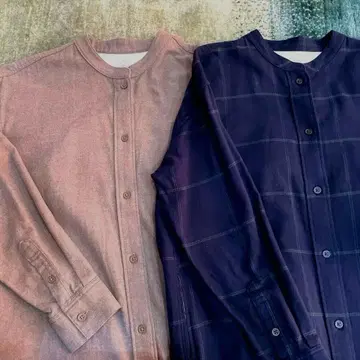 [ 2장 세트 ] MUJI 플란넬 원피스 모카 브라운 네이비 x 그린