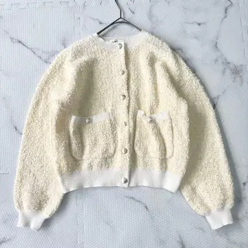 새상품급 루니 트위드 노카라 자켓