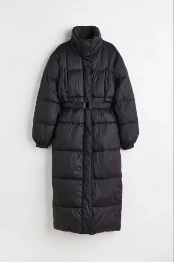 블랙 롱 다운 자켓 벨트 포함