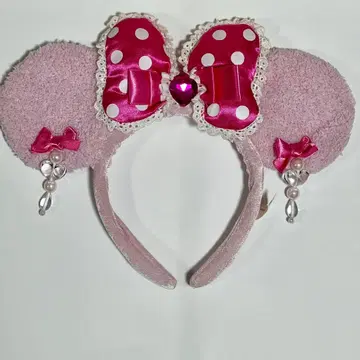 도쿄 디즈니 리조트 공식 미니 핑크 리본 귀찌 머리띠