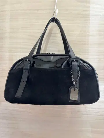 블랙 스웨이드 천연 가죽 콤비 핸드백