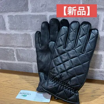 [ 새상품 ] LACOSTE 남성용 가죽 장갑 블랙 퀼팅