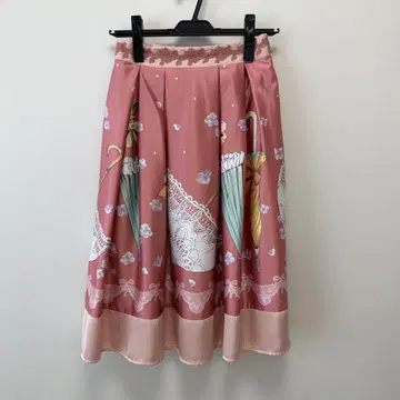 새틴 프린트 플레어 스커트 핑크