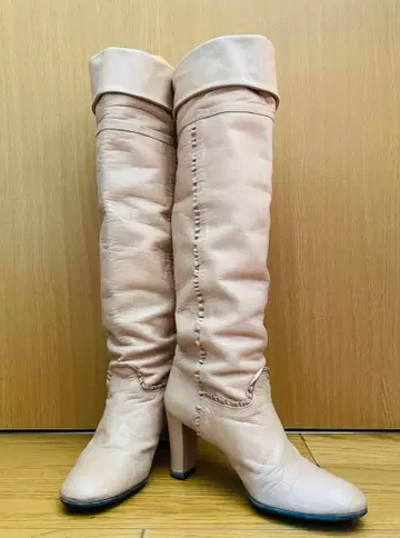 Another salon 천연 가죽 롱 부츠 베이지 프릴 일본제