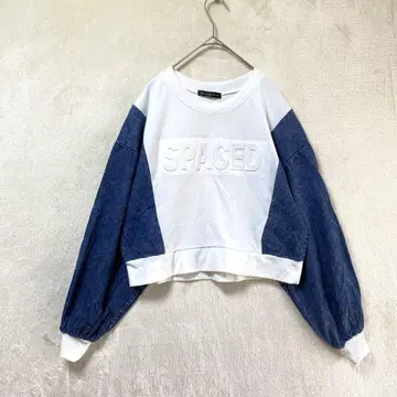 GORGE/맨투맨 트레이닝복/데님풍/F/숏 기장 바이컬러 얇은 소재