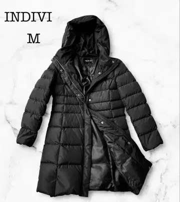 새상품급 INDIVI 인디비 블랙 다운 코트 후드 부착 38M 다운 90
