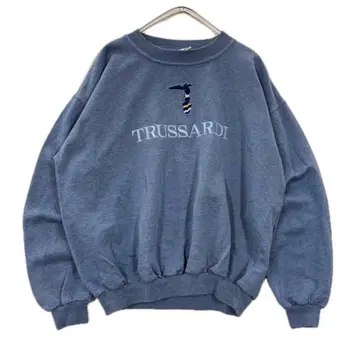 90s 이탈리아제 TRUSSARDI 자수 로고 짧은 맨투맨 M