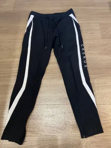 CRONOS 블랙 조거 팬츠 사이드 스트라이프